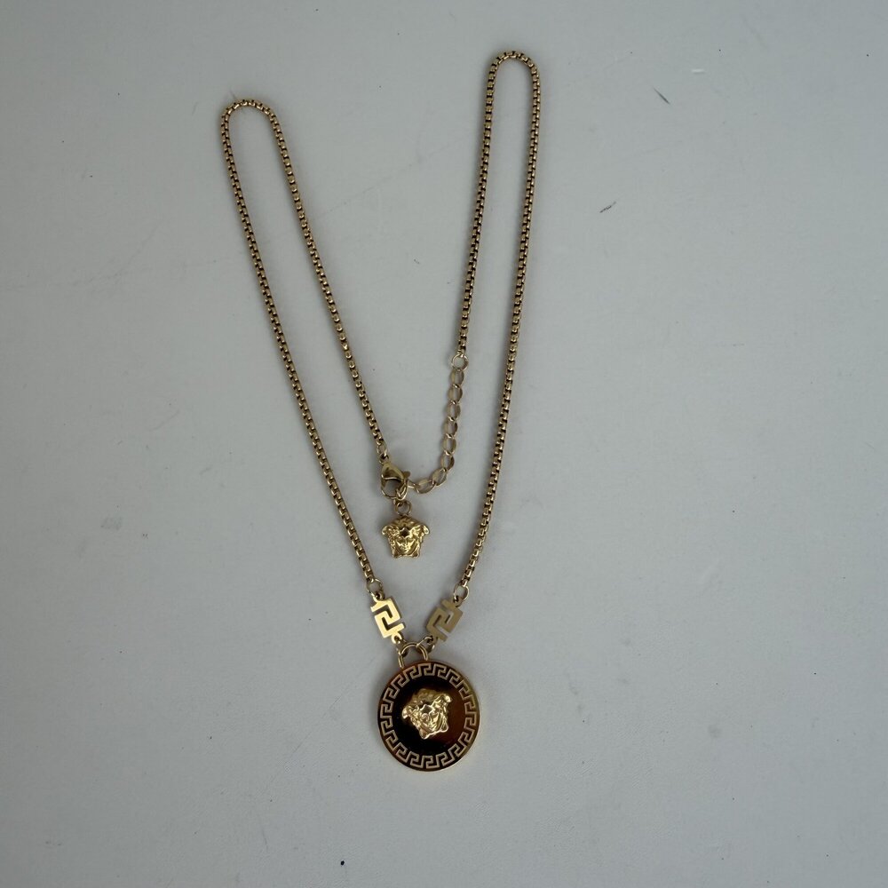 Versace Gold-Tone Medusa Head & Greca Border Medallion Necklace
